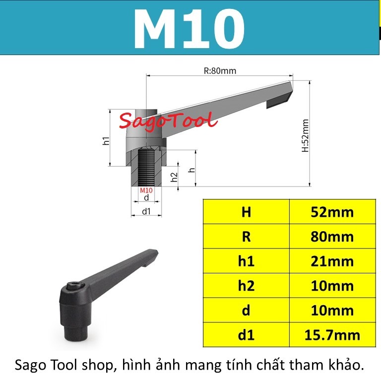Tay siết định vị ren trong, Tay vặn nhanh, Tay siết nhanh Thép size M5 M6 M8 M10 - Ảnh 3