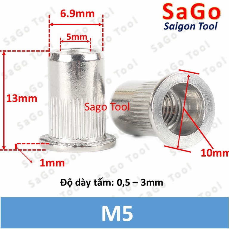 Tán ecu rút inox 304 size M3 M4 M5 M6 M8 M10 loại tốt - Ảnh 6