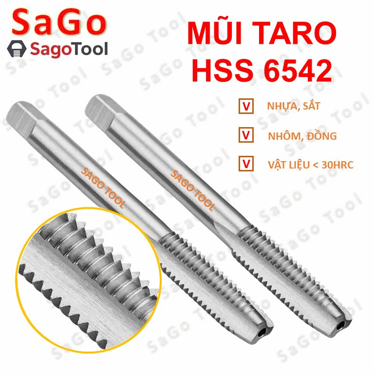 Mũi taro thẳng thép gió HSS 6542 | Taro ren trong M3–M12 chính xác, sắc bén