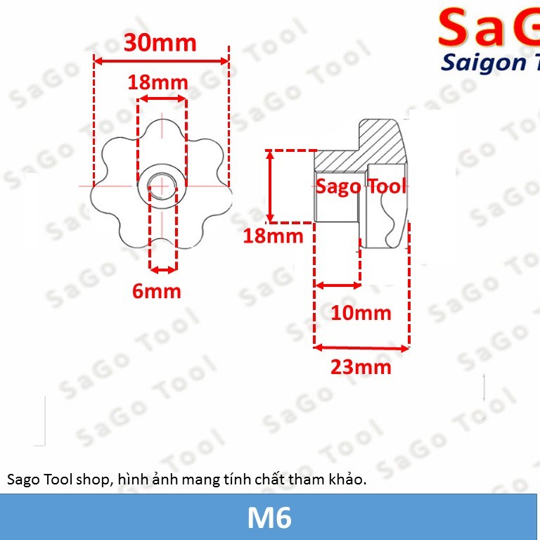 Núm vặn tay hoa mai 5 cánh ren âm loại dày - Ảnh 2