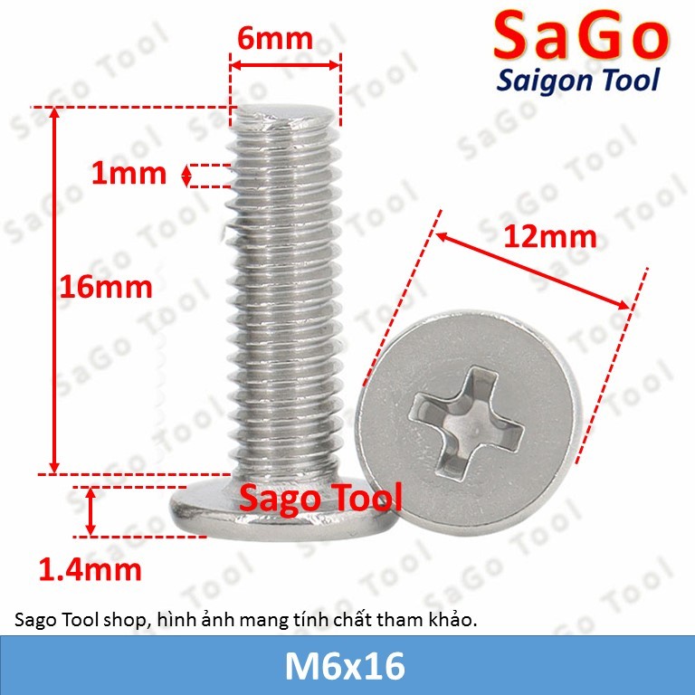 Ốc vít inox 304 đầu pake dẹp mỏng phẳng 3ly 4ly 5ly 6 ly (10 con) - Ảnh 4