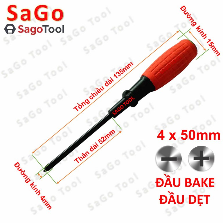 Tua vít cán đỏ đầu dẹt và đầu bake | Chống trượt – Thép đen cứng – Nhiều size - Ảnh 2