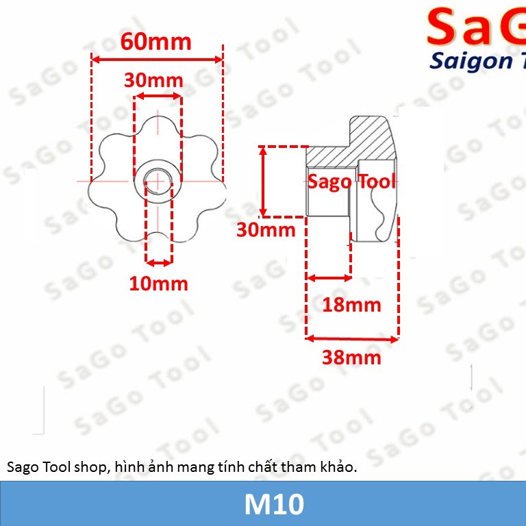 Núm vặn tay hoa mai 5 cánh ren âm loại dày - Ảnh 4