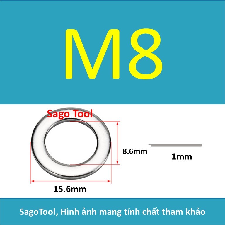 Vòng đệm, Long Đền phẳng INOX 304 cho ốc lục giác M3, M4, M5, M6, M8, M10, M12 - Ảnh 6