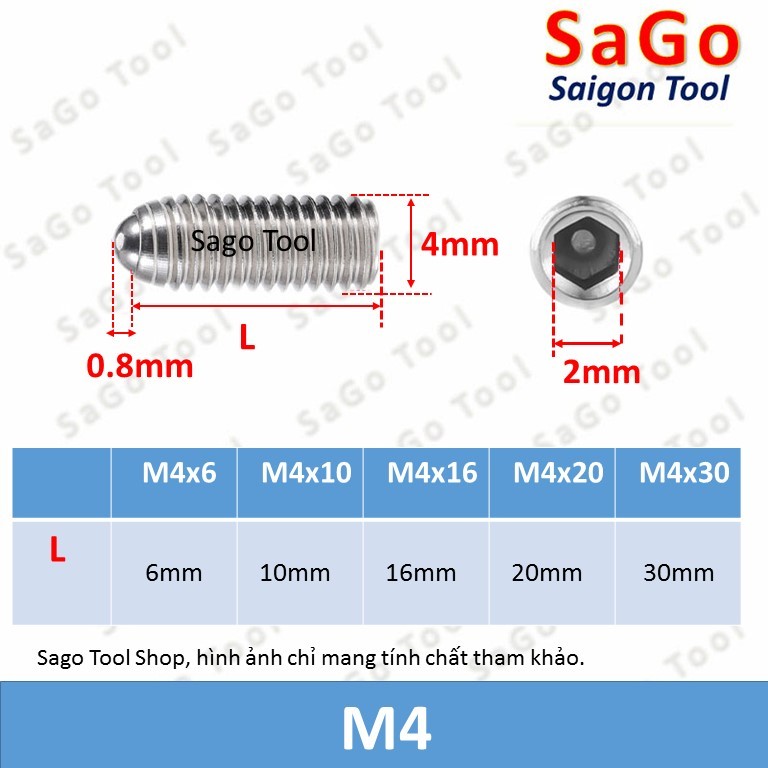 Vít trí đầu bi Inox 304 vít trí lục giác chìm M3 M4 M5 M6 M8 - Ảnh 2