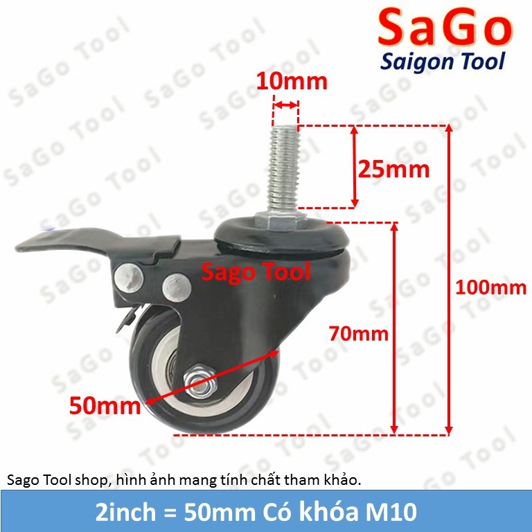 Bánh xe đẩy hàng loại nhỏ chịu tải nhẹ có ren M8 M10 - Ảnh 4