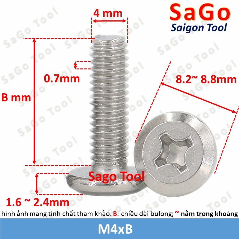 Ốc vít inox 304 đầu pake dẹp mỏng vát 3ly 4ly 5ly 6 ly (10 con) - Ảnh 2