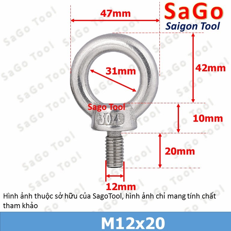 Bulong móc cẩu, bulong tai cẩu, bulong mắt INOX 304 size M3 M4 M5 M6 M8 M10 M12 - Ảnh 4