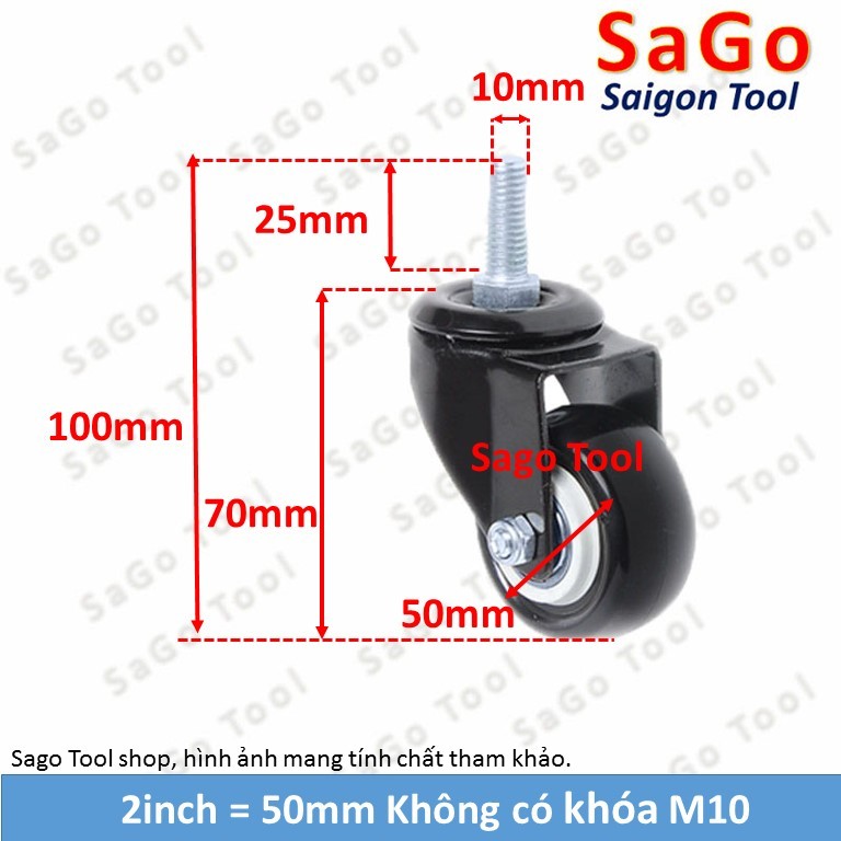 Bánh xe đẩy hàng loại nhỏ chịu tải nhẹ có ren M8 M10 - Ảnh 3