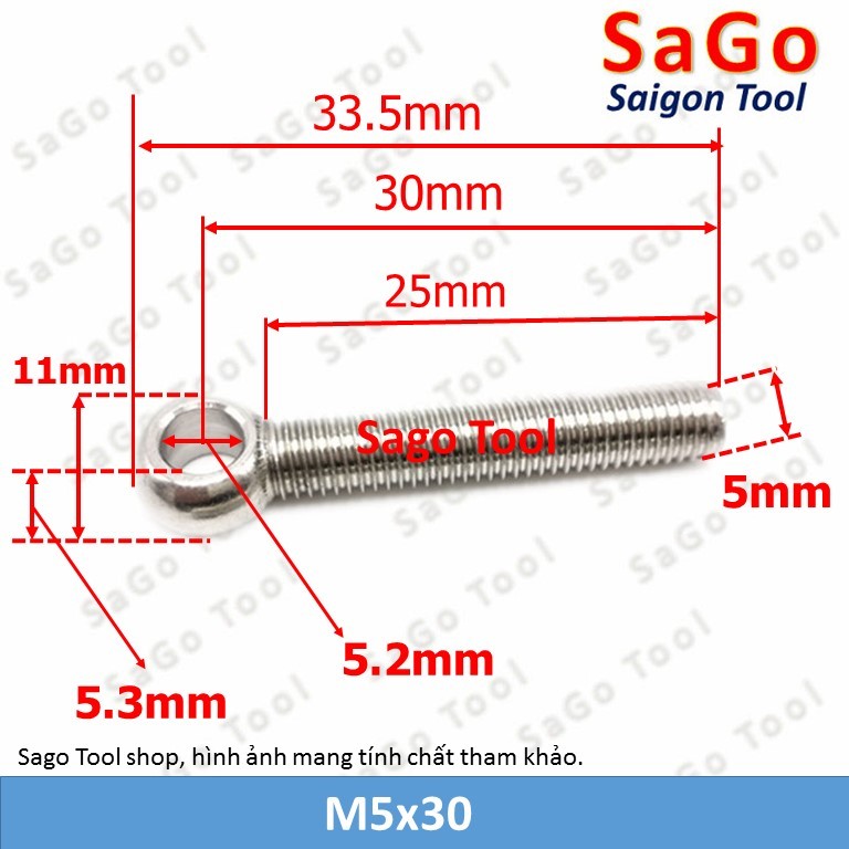 Bulong mắt inox 304, Bu lông mắt cá tròn M5-M12 - Ảnh 11