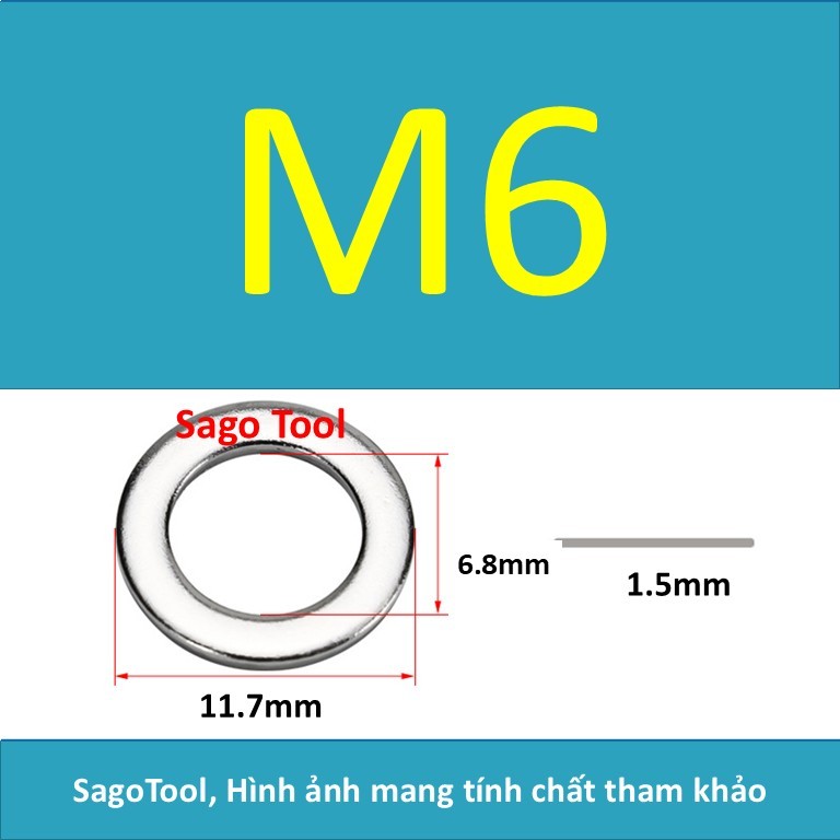 Vòng đệm, Long Đền phẳng INOX 304 cho ốc lục giác M3, M4, M5, M6, M8, M10, M12 - Ảnh 5