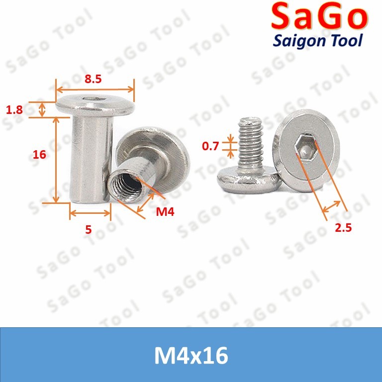 Đinh tán inox, đinh tán vặn ren inox 304 đầu lục giác 3ly 4 ly 5ly 6ly 8ly - Ảnh 2