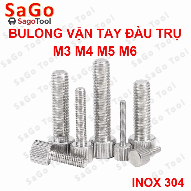 Bulong vặn tay ren ngoài đầu trụ Inox 304 M3 M4 M5 M6, Ốc vít vặn tay dài 6-30mm - Ảnh 2