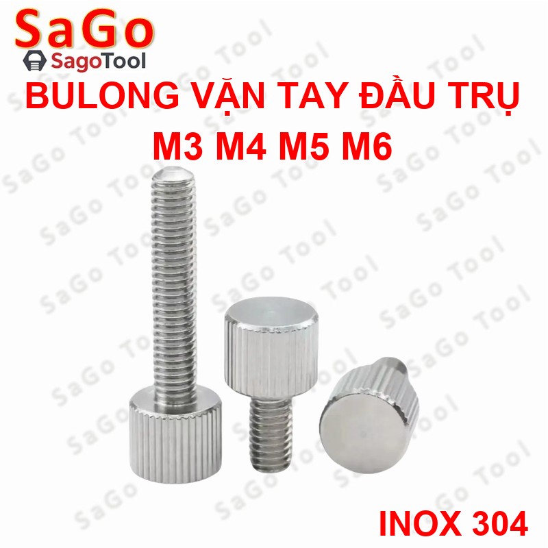 Bulong vặn tay ren ngoài đầu trụ Inox 304 M3 M4 M5 M6, Ốc vít vặn tay dài 6-30mm - Ảnh 5