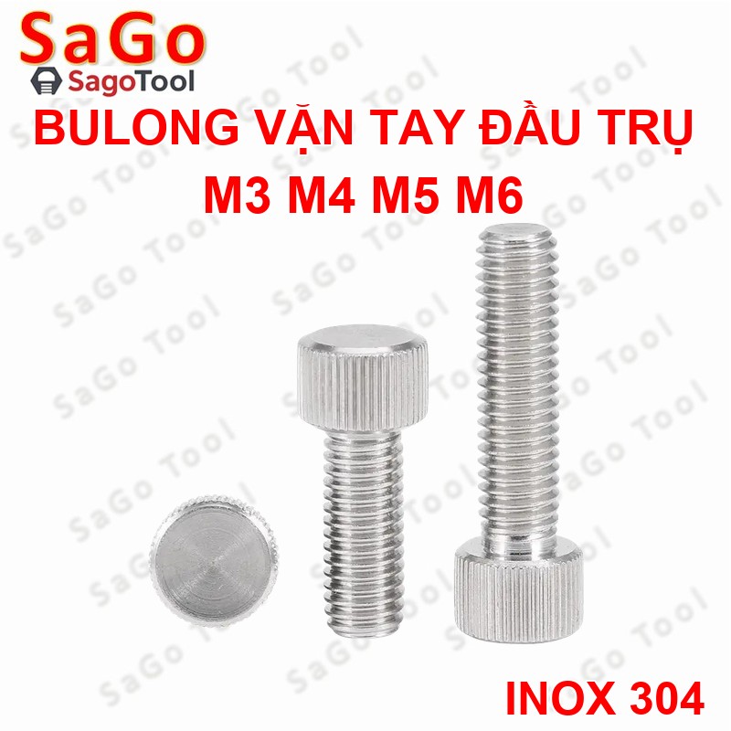 Bulong vặn tay ren ngoài đầu trụ Inox 304 M3 M4 M5 M6, Ốc vít vặn tay dài 6-30mm - Ảnh 3