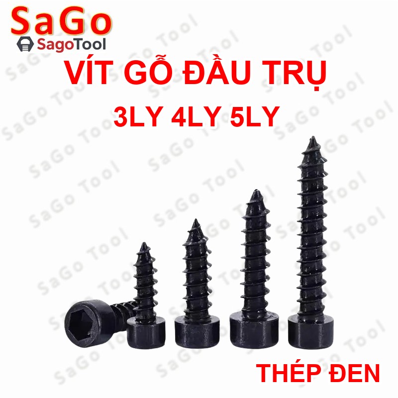 Vít răng thưa Lục Giác Đầu Trụ Thép Đen M3 M4 M5 – Vít Đầu Lục Giác Bắn Gỗ (6mm-50mm) - Ảnh 3