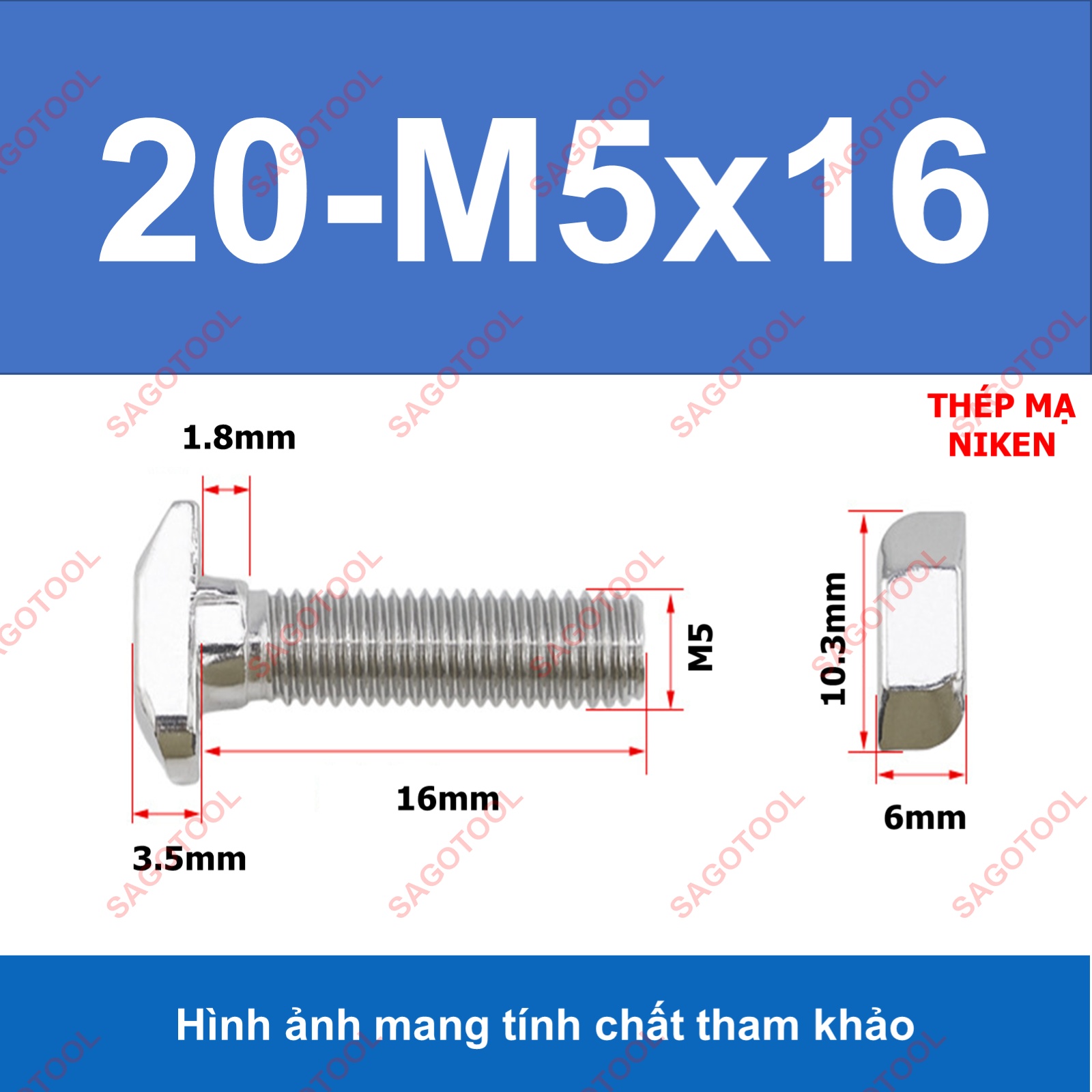 Bulong Chữ T M5 M6 M8 - Ốc T Bắt Nhôm Định Hình 10mm 12mm 16mm 20mm 30mm - Ảnh 7
