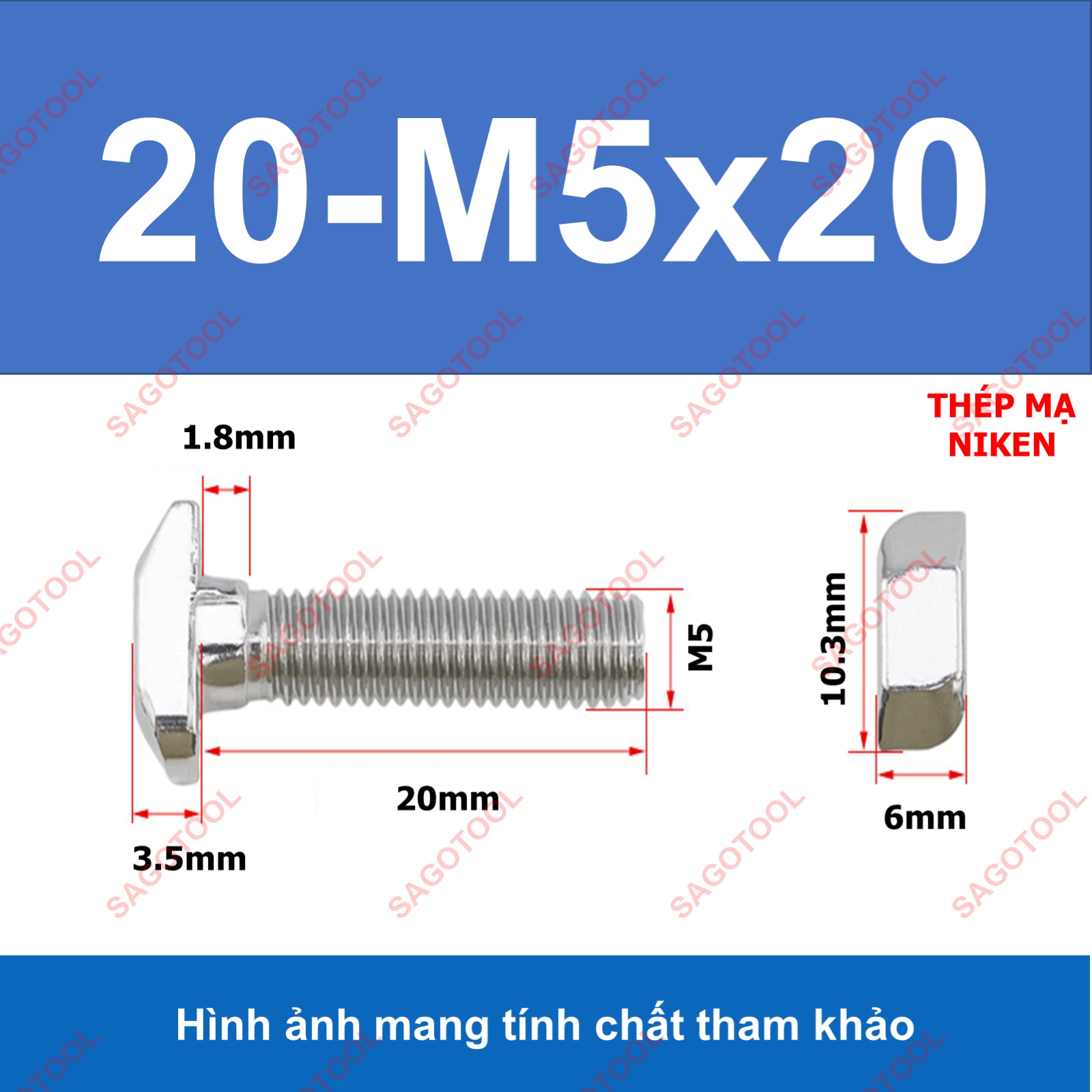 Bulong Chữ T M5 M6 M8 - Ốc T Bắt Nhôm Định Hình 10mm 12mm 16mm 20mm 30mm - Ảnh 8