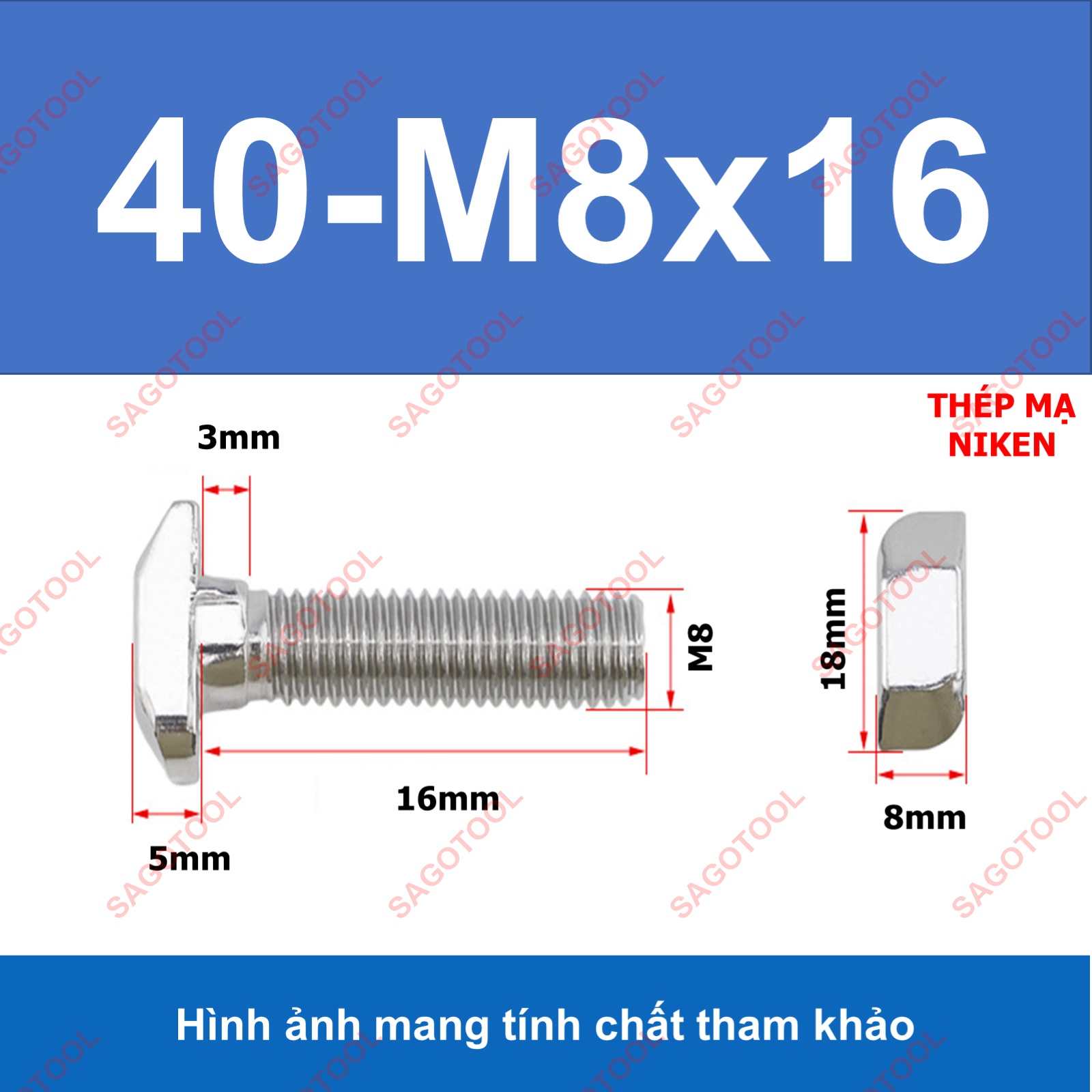 Bulong Chữ T M5 M6 M8 - Ốc T Bắt Nhôm Định Hình 10mm 12mm 16mm 20mm 30mm - Ảnh 13
