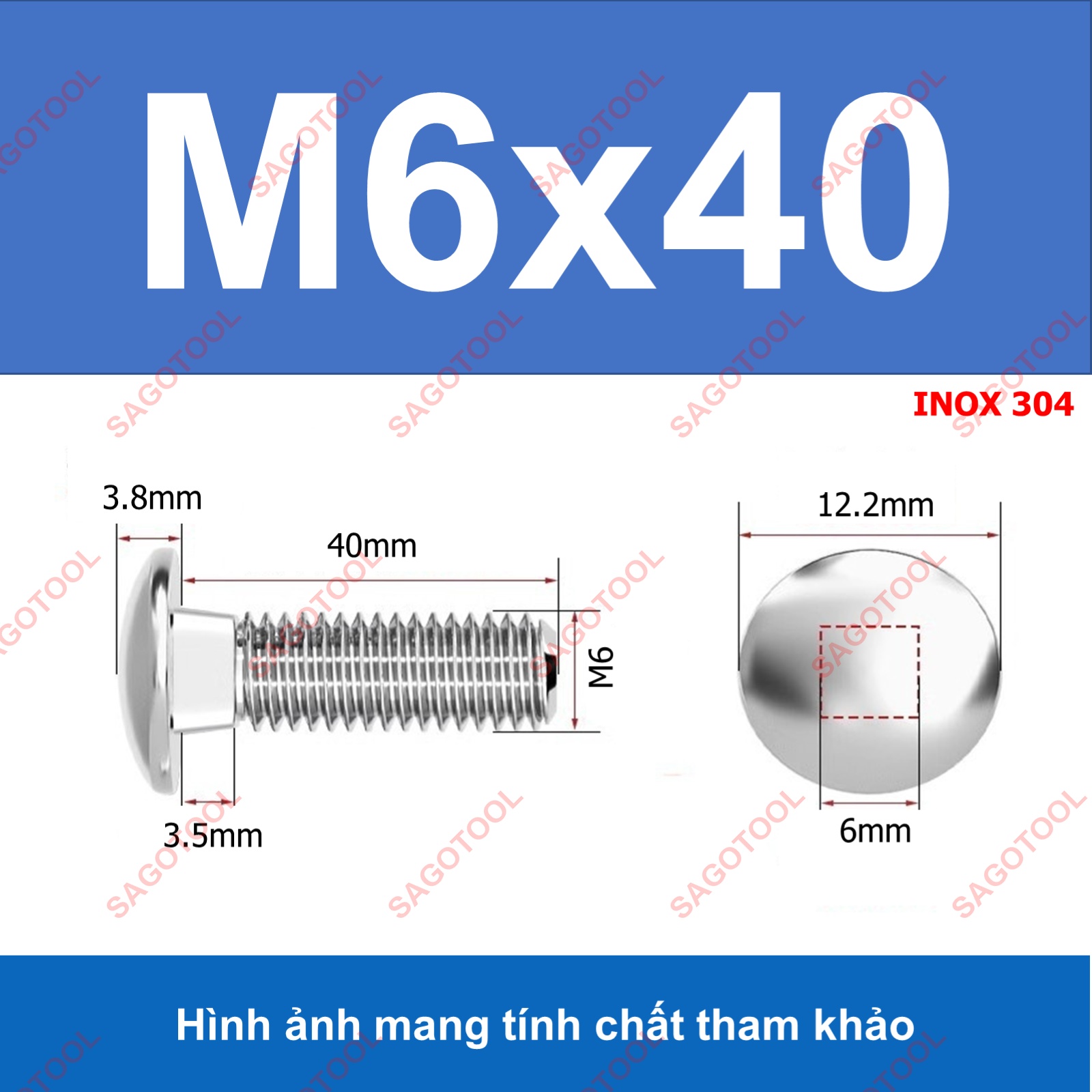 Bulong đầu tròn cổ vuông Inox 304 M5 M6 M8 - Ốc vít cổ vuông chống xoay - Ảnh 15