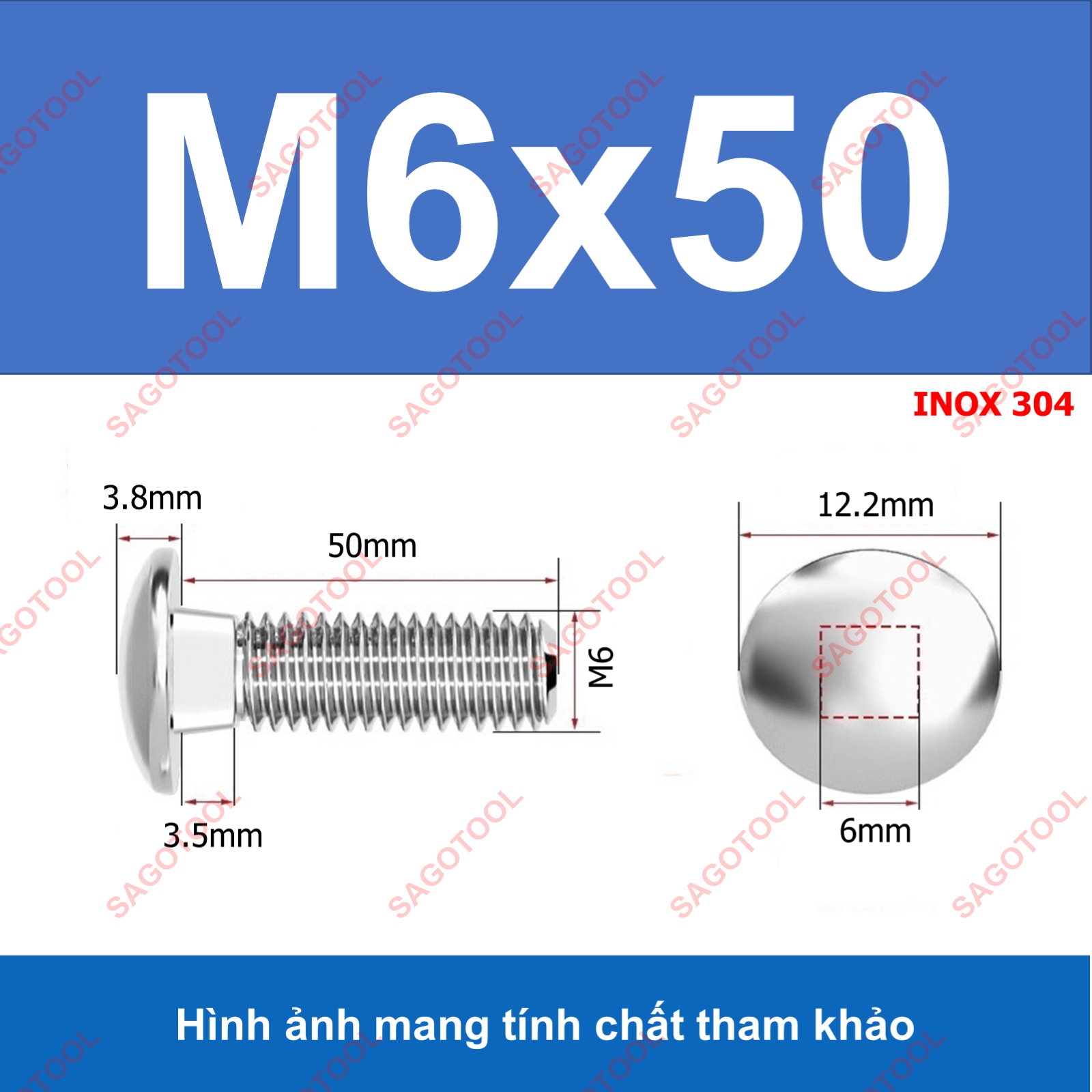 Bulong đầu tròn cổ vuông Inox 304 M5 M6 M8 - Ốc vít cổ vuông chống xoay - Ảnh 16
