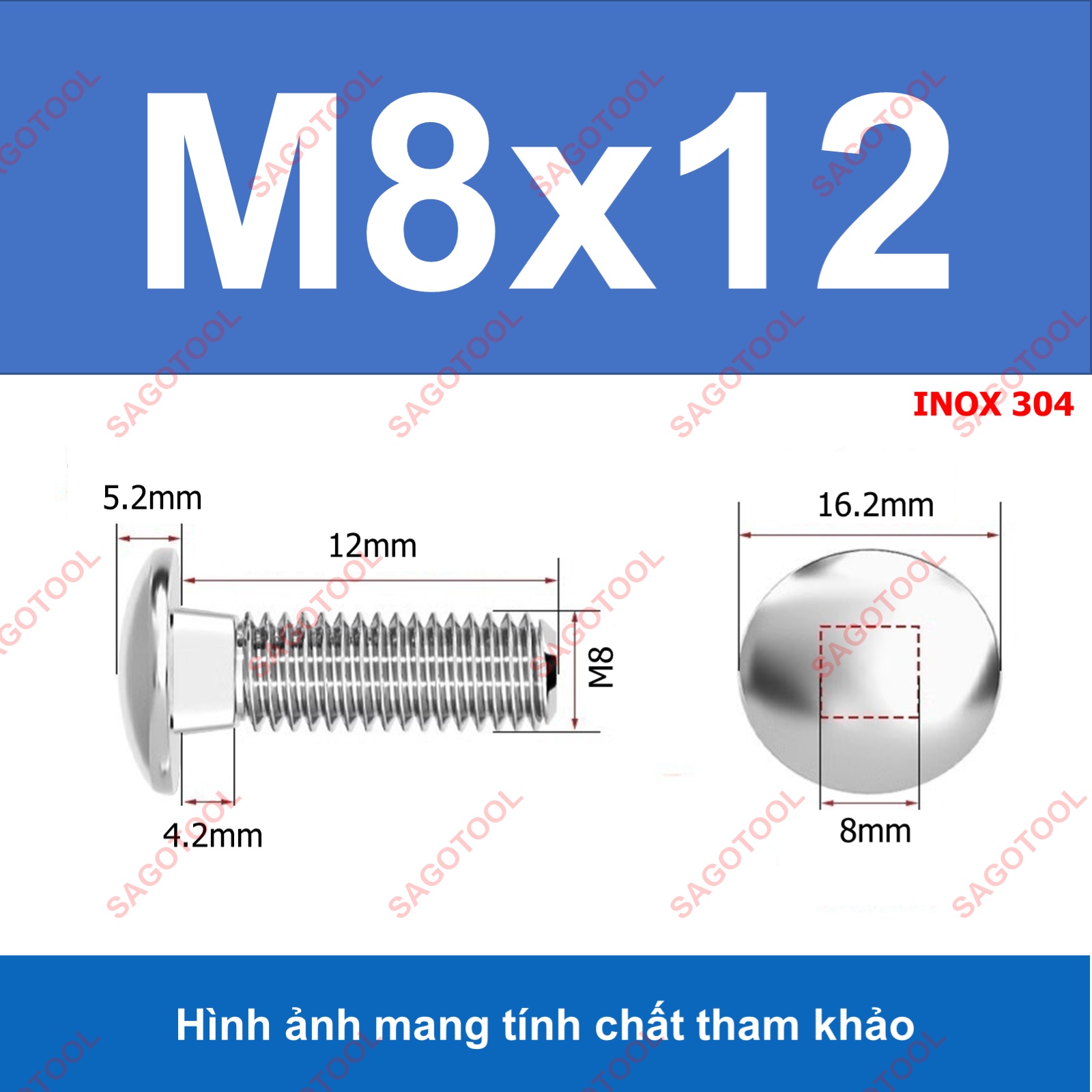 Bulong đầu tròn cổ vuông Inox 304 M5 M6 M8 - Ốc vít cổ vuông chống xoay - Ảnh 18