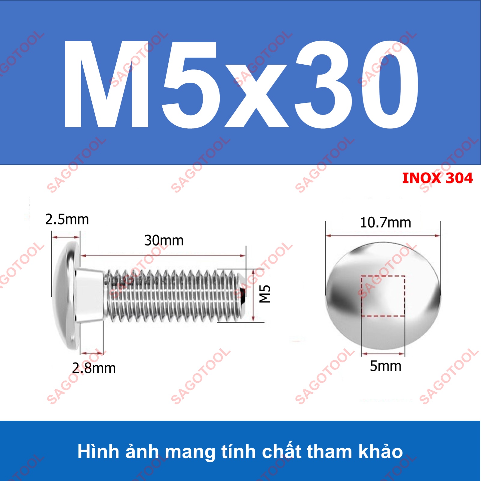 Bulong đầu tròn cổ vuông Inox 304 M5 M6 M8 - Ốc vít cổ vuông chống xoay - Ảnh 9