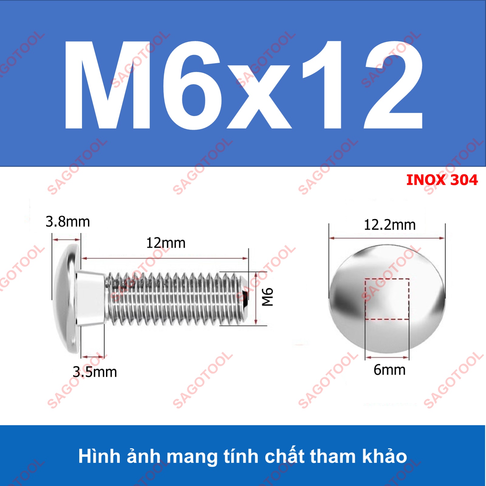 Bulong đầu tròn cổ vuông Inox 304 M5 M6 M8 - Ốc vít cổ vuông chống xoay - Ảnh 11