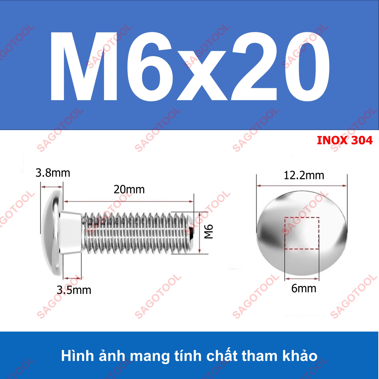 Bulong đầu tròn cổ vuông Inox 304 M5 M6 M8 - Ốc vít cổ vuông chống xoay - Ảnh 13