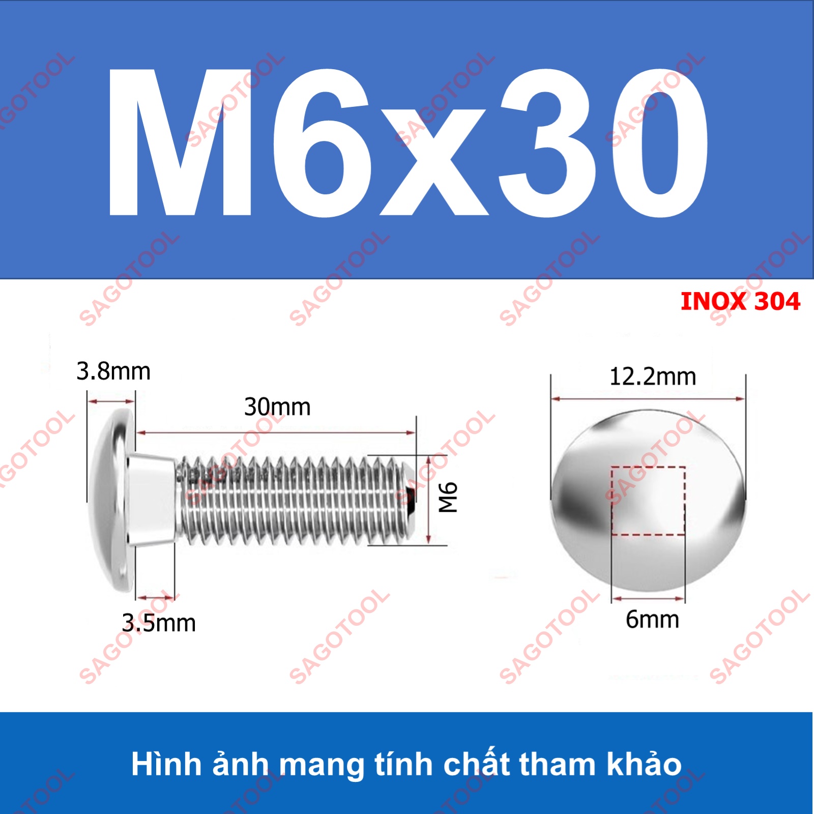 Bulong đầu tròn cổ vuông Inox 304 M5 M6 M8 - Ốc vít cổ vuông chống xoay - Ảnh 14