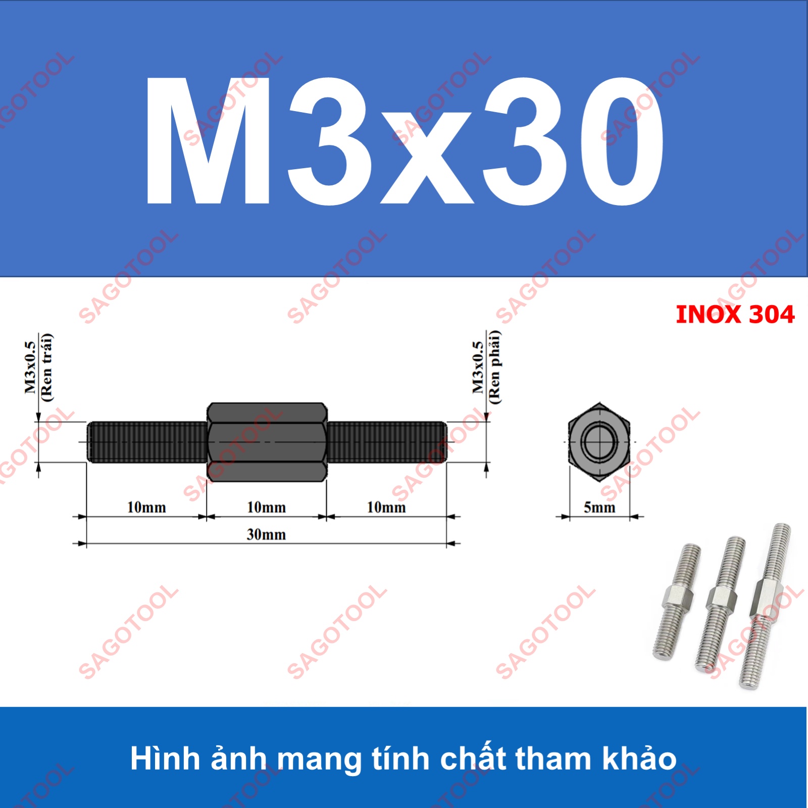 Bulong 2 đầu ren ngược chiều M3 M4 M5 M6 M8 M10 - Guzong tăng đưa - Ảnh 6
