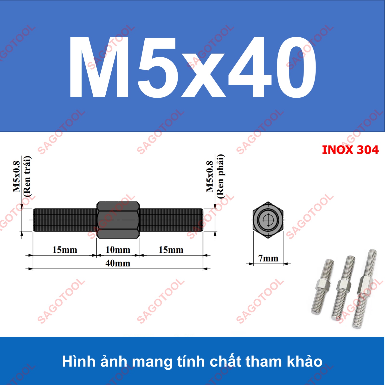 Bulong 2 đầu ren ngược chiều M3 M4 M5 M6 M8 M10 - Guzong tăng đưa - Ảnh 15