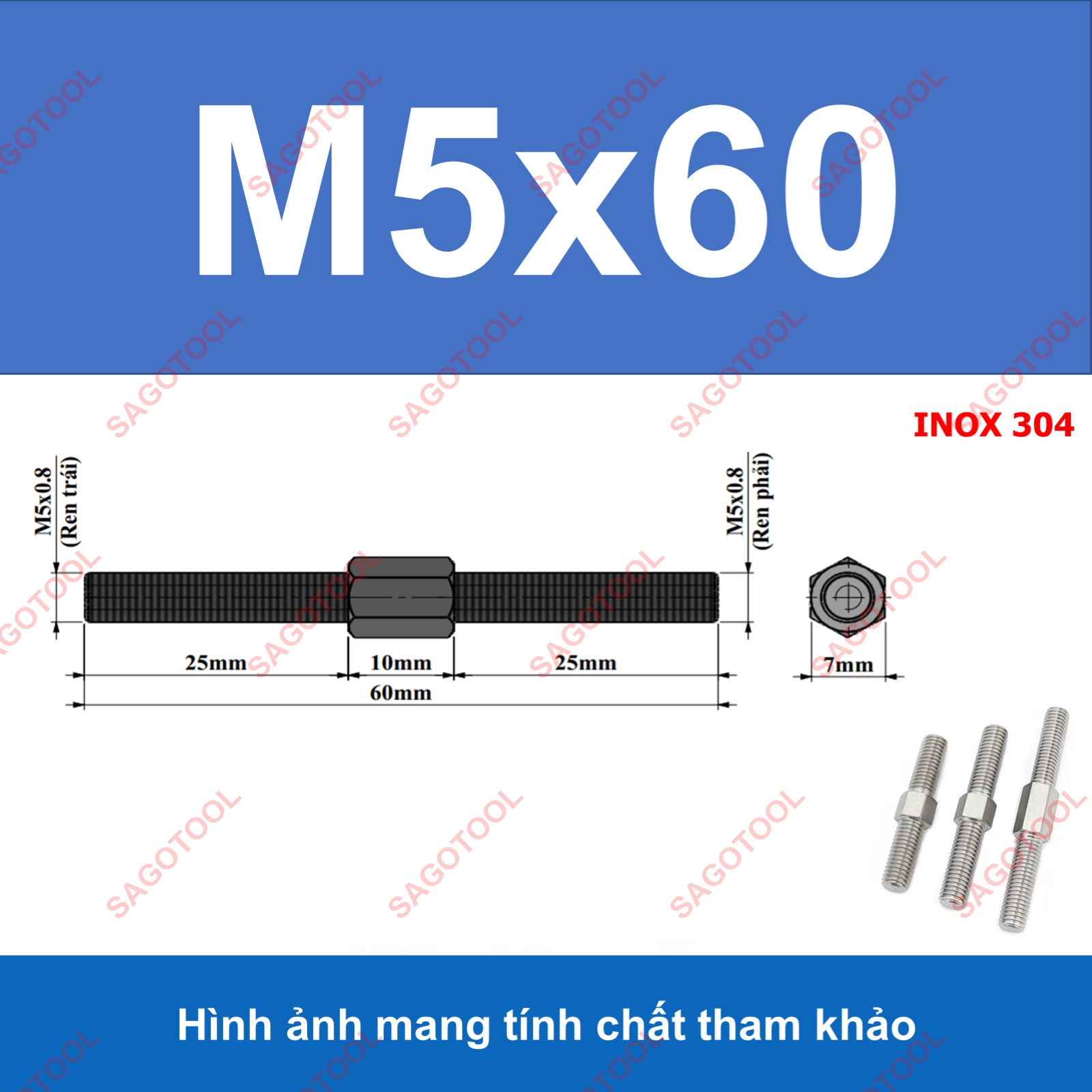 Bulong 2 đầu ren ngược chiều M3 M4 M5 M6 M8 M10 - Guzong tăng đưa - Ảnh 16