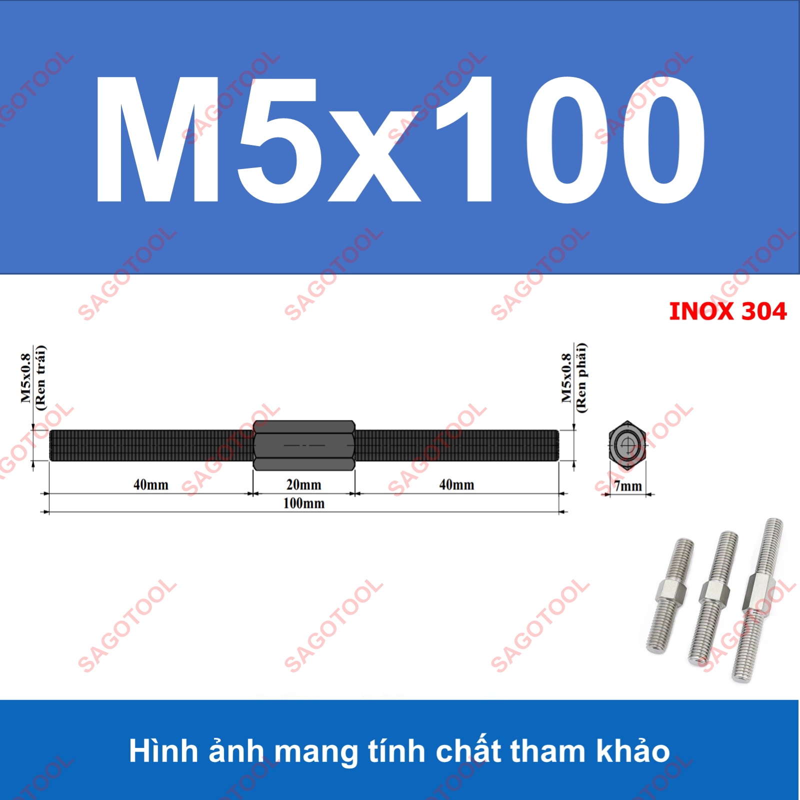 Bulong 2 đầu ren ngược chiều M3 M4 M5 M6 M8 M10 - Guzong tăng đưa - Ảnh 18
