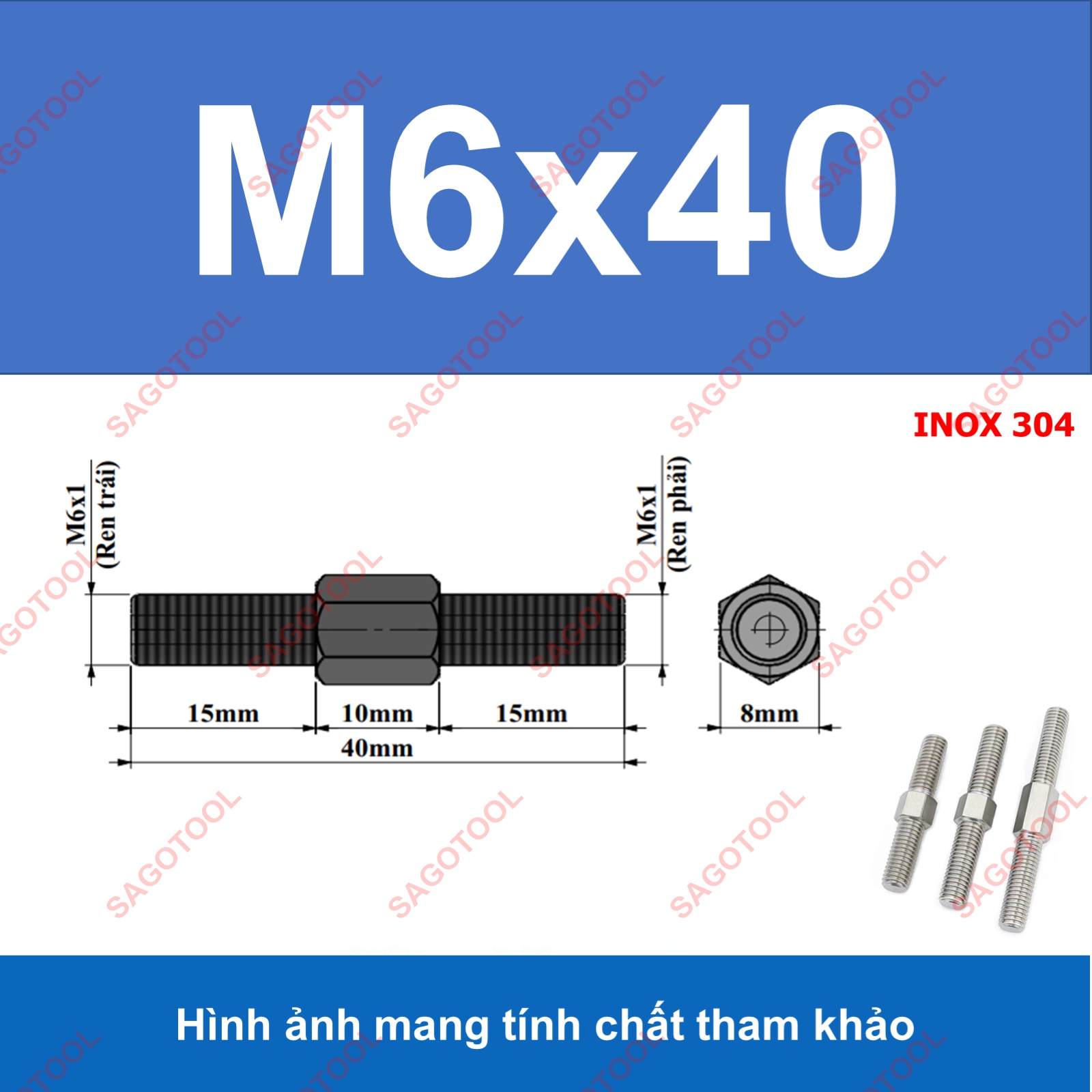 Bulong 2 đầu ren ngược chiều M3 M4 M5 M6 M8 M10 - Guzong tăng đưa - Ảnh 19