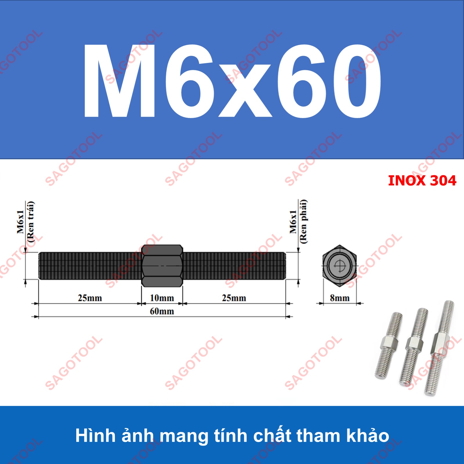 Bulong 2 đầu ren ngược chiều M3 M4 M5 M6 M8 M10 - Guzong tăng đưa - Ảnh 20