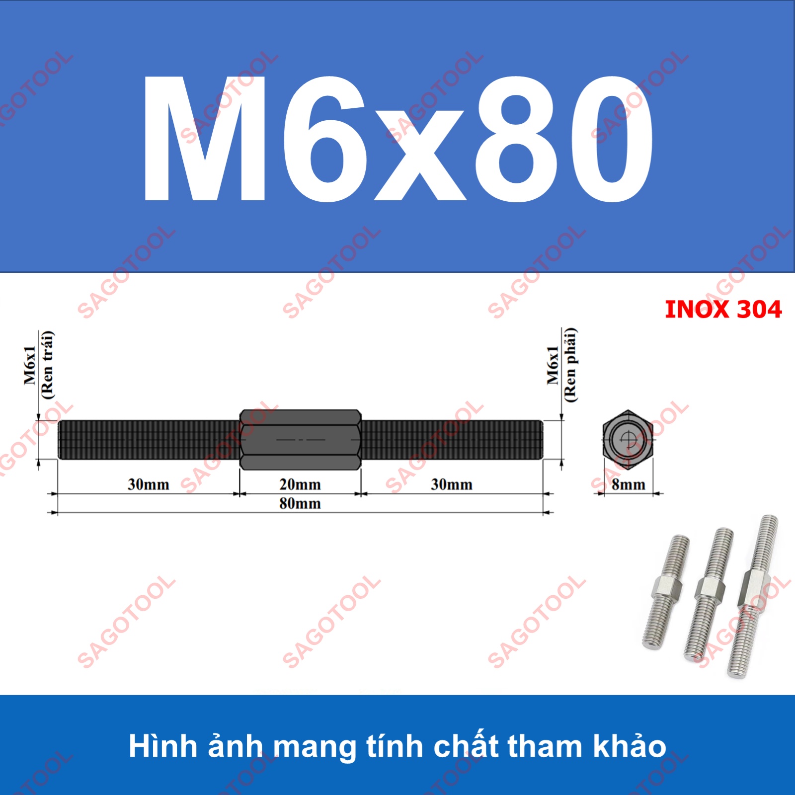 Bulong 2 đầu ren ngược chiều M3 M4 M5 M6 M8 M10 - Guzong tăng đưa - Ảnh 21