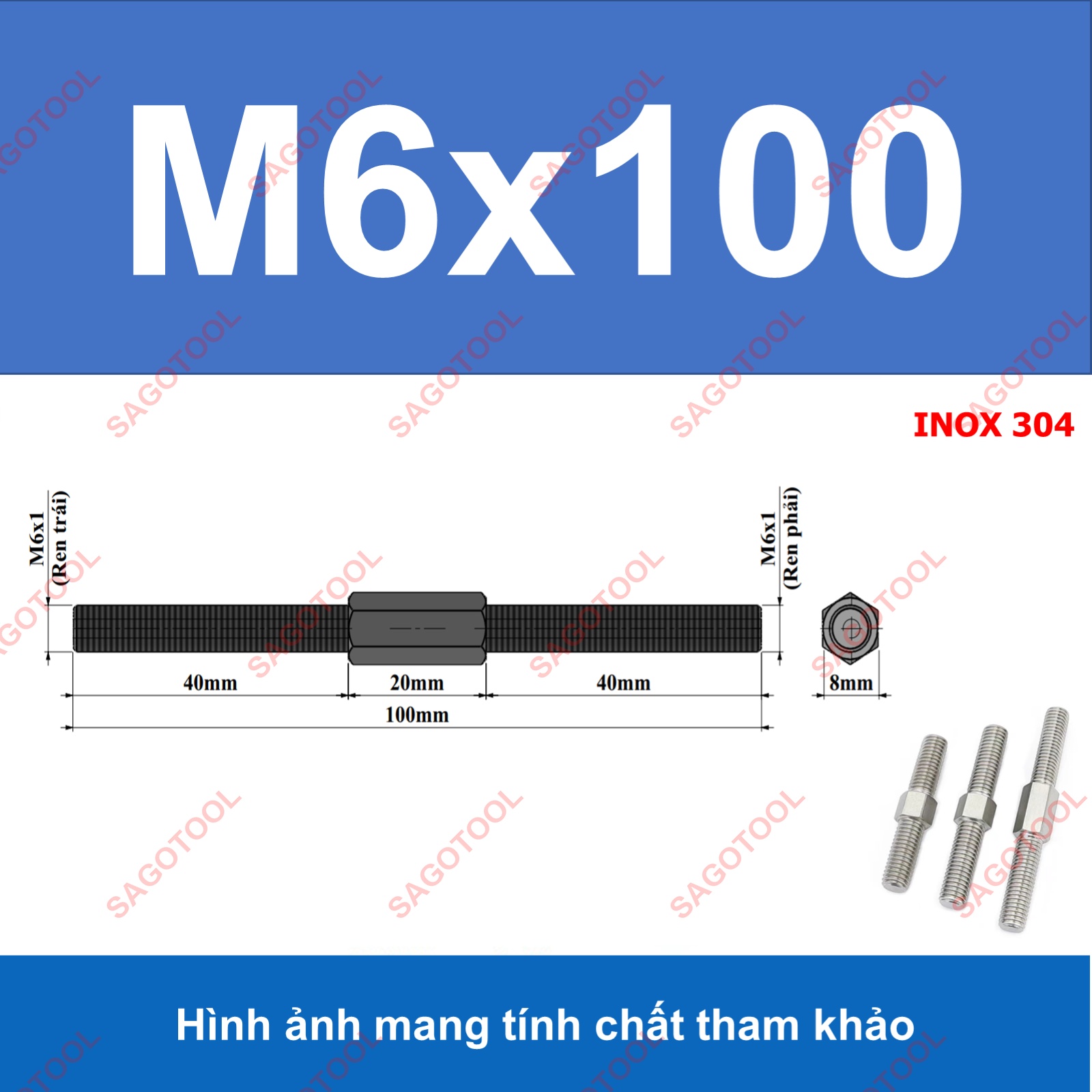 Bulong 2 đầu ren ngược chiều M3 M4 M5 M6 M8 M10 - Guzong tăng đưa - Ảnh 22