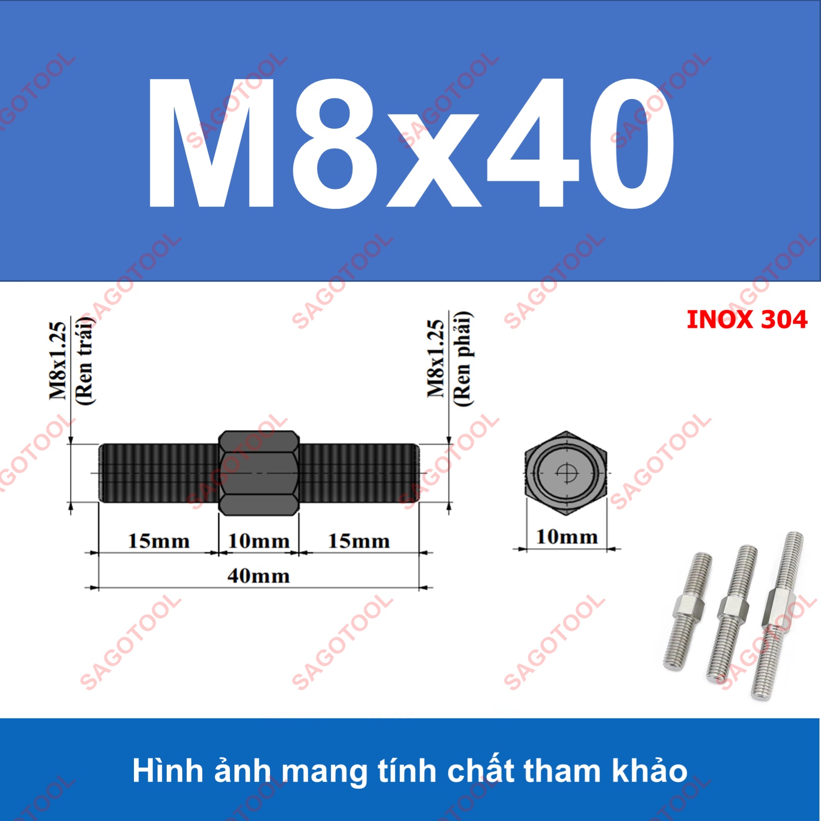 Bulong 2 đầu ren ngược chiều M3 M4 M5 M6 M8 M10 - Guzong tăng đưa - Ảnh 23