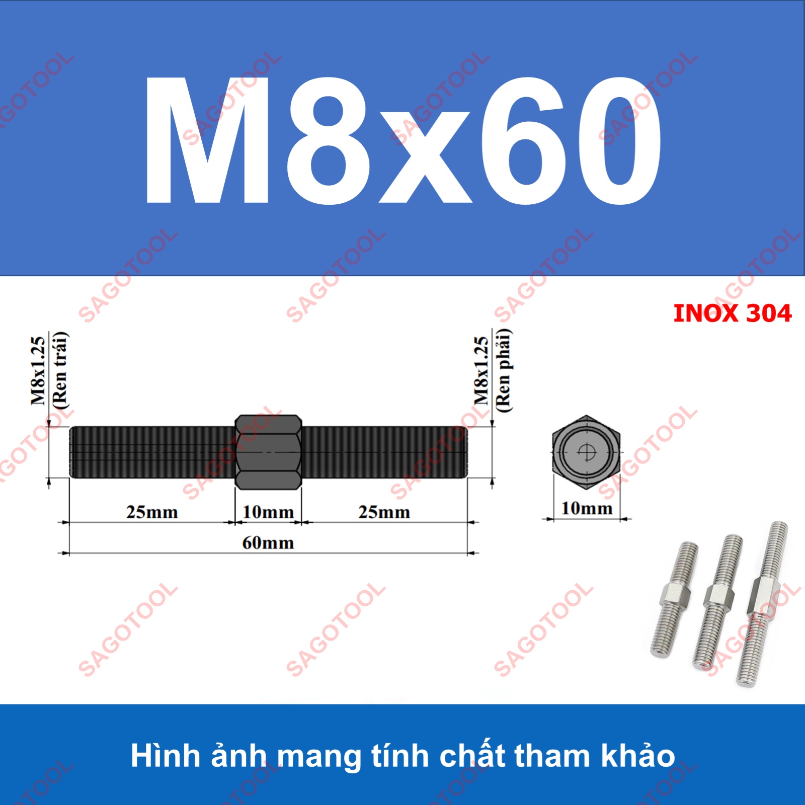 Bulong 2 đầu ren ngược chiều M3 M4 M5 M6 M8 M10 - Guzong tăng đưa - Ảnh 24