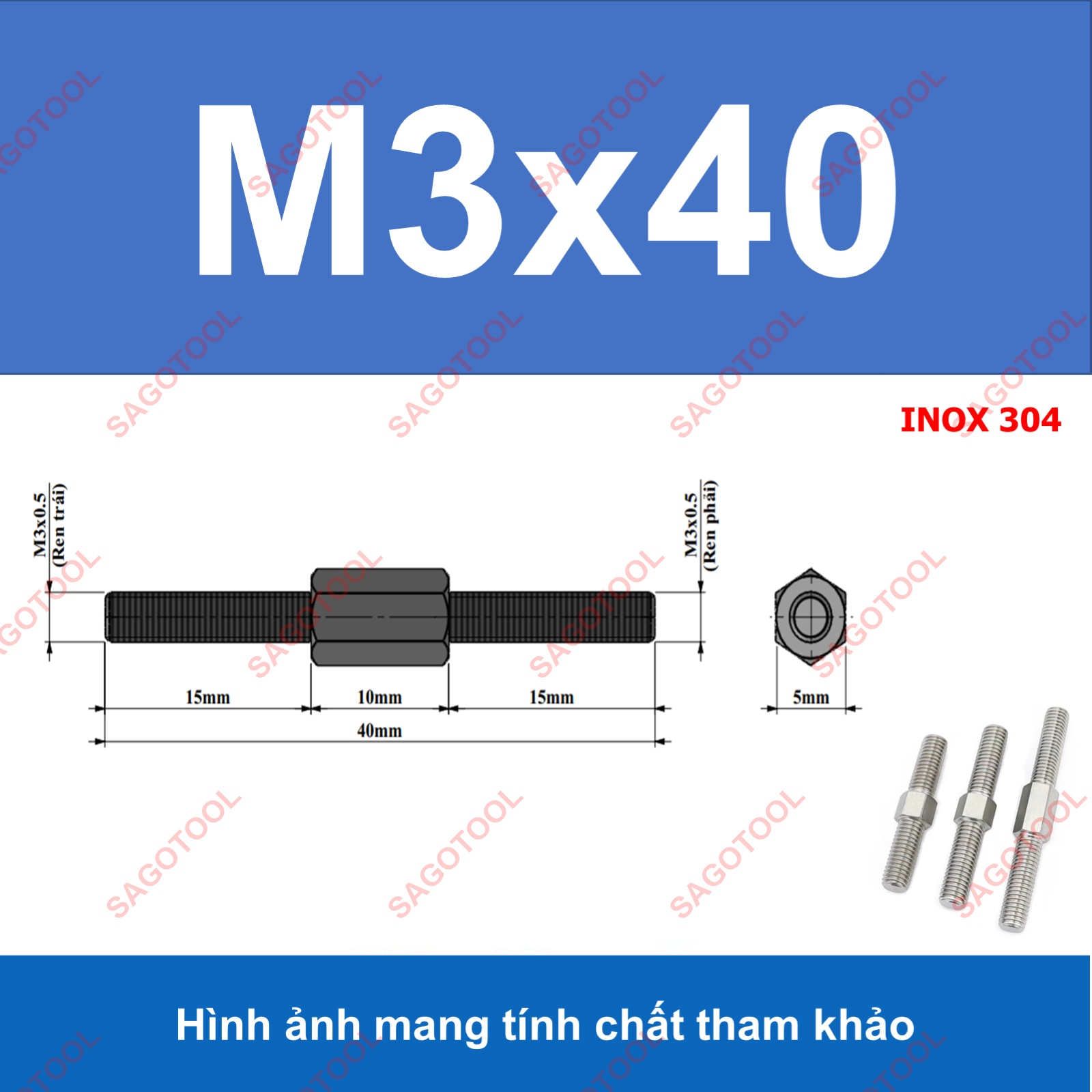 Bulong 2 đầu ren ngược chiều M3 M4 M5 M6 M8 M10 - Guzong tăng đưa - Ảnh 7