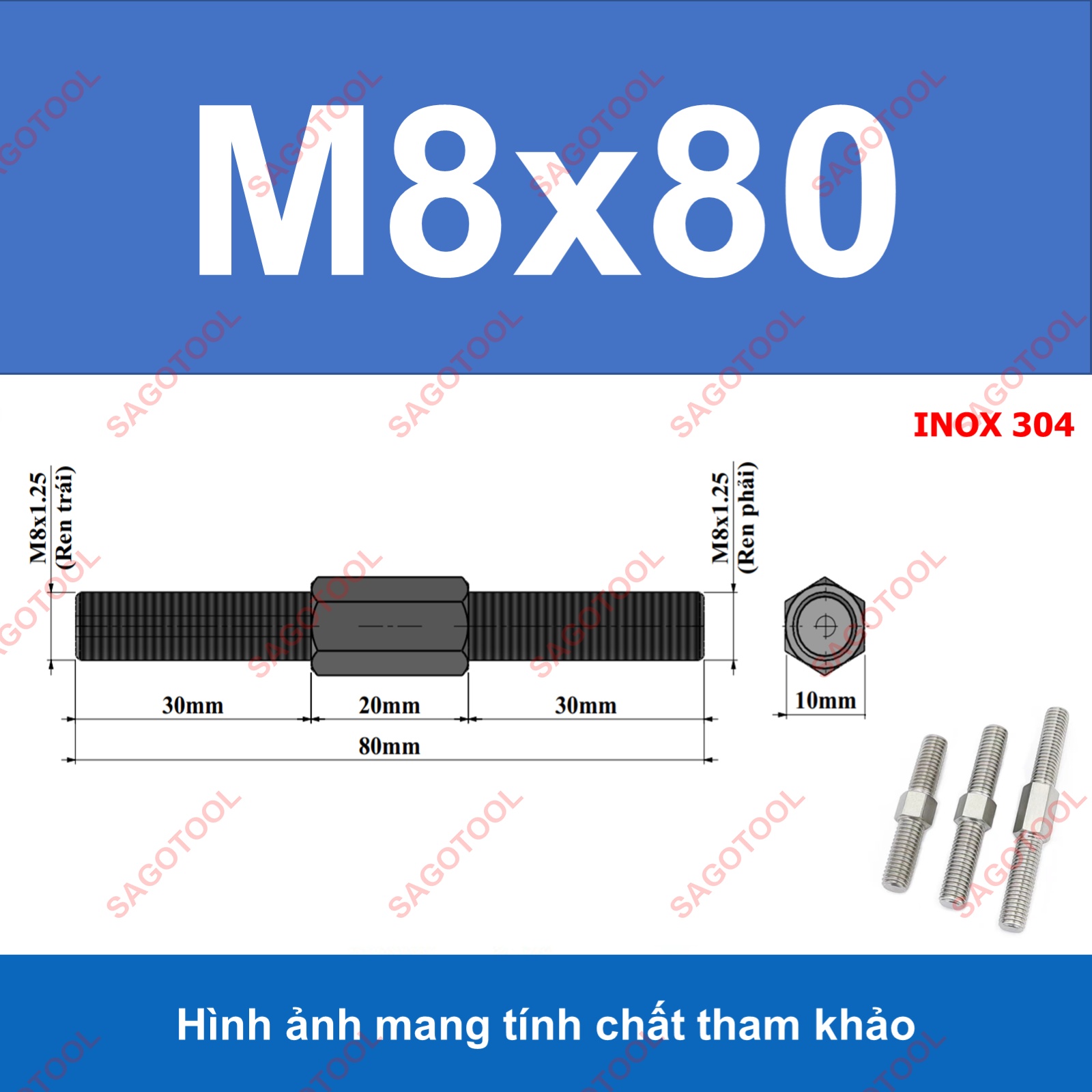 Bulong 2 đầu ren ngược chiều M3 M4 M5 M6 M8 M10 - Guzong tăng đưa - Ảnh 25