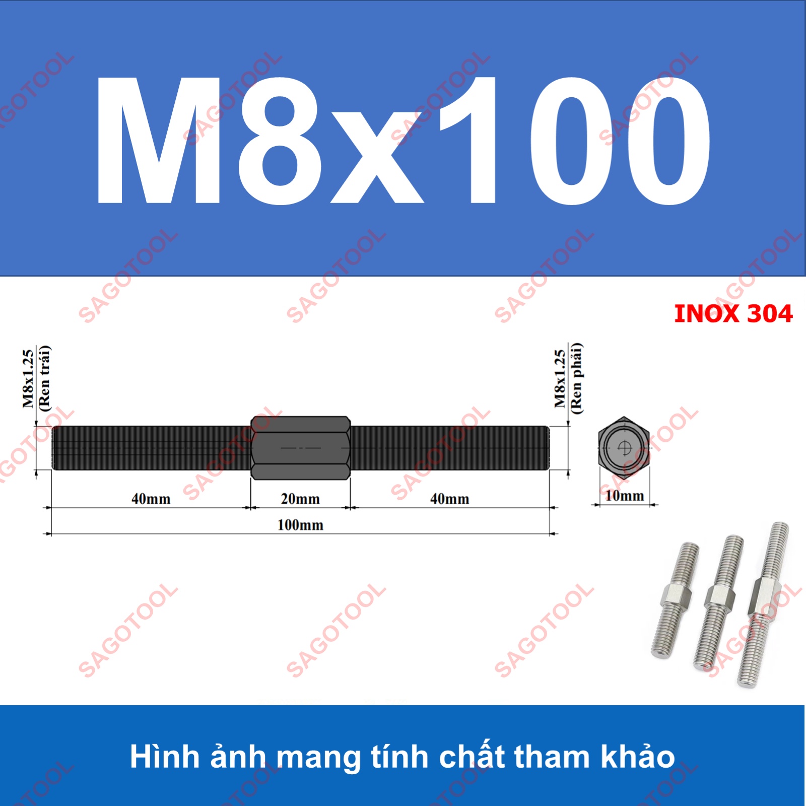 Bulong 2 đầu ren ngược chiều M3 M4 M5 M6 M8 M10 - Guzong tăng đưa - Ảnh 26