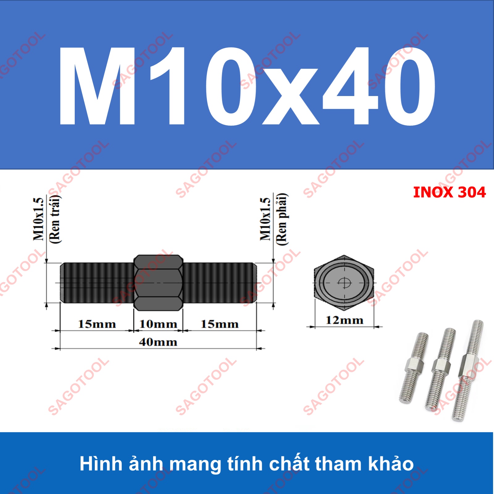 Bulong 2 đầu ren ngược chiều M3 M4 M5 M6 M8 M10 - Guzong tăng đưa - Ảnh 27