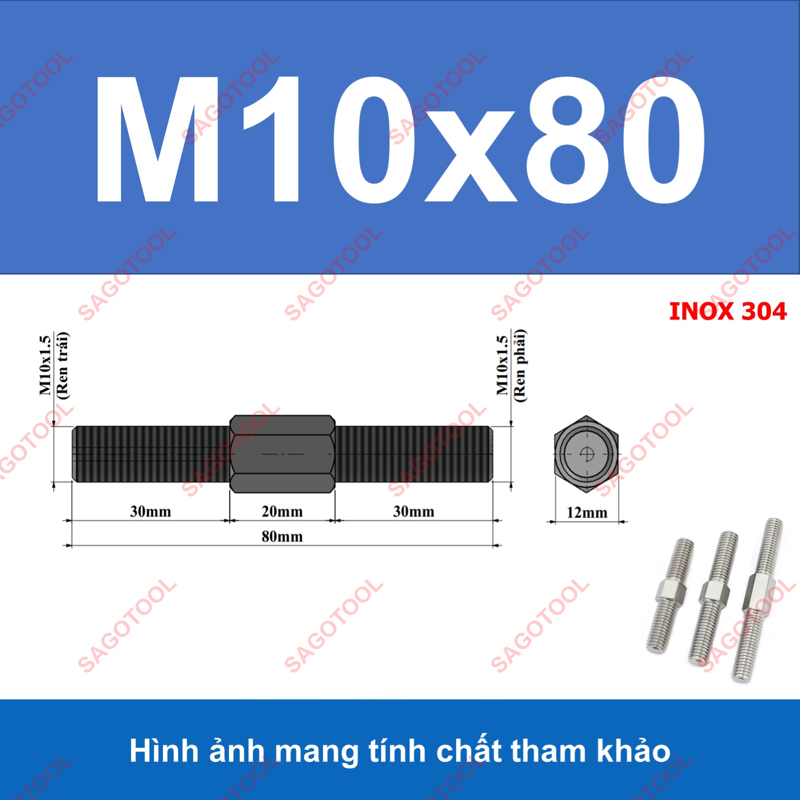Bulong 2 đầu ren ngược chiều M3 M4 M5 M6 M8 M10 - Guzong tăng đưa - Ảnh 29