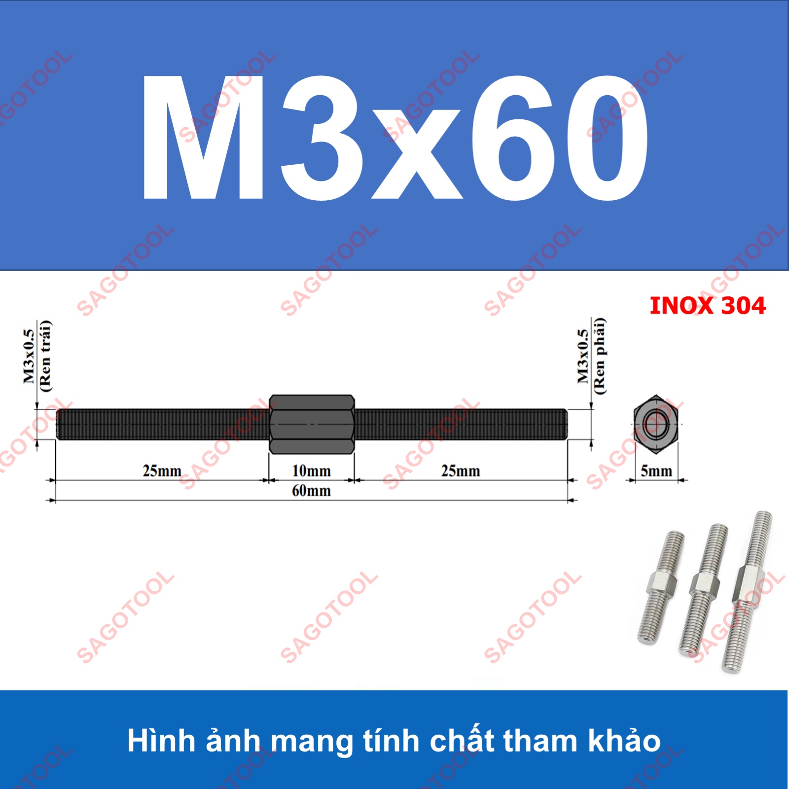 Bulong 2 đầu ren ngược chiều M3 M4 M5 M6 M8 M10 - Guzong tăng đưa - Ảnh 8