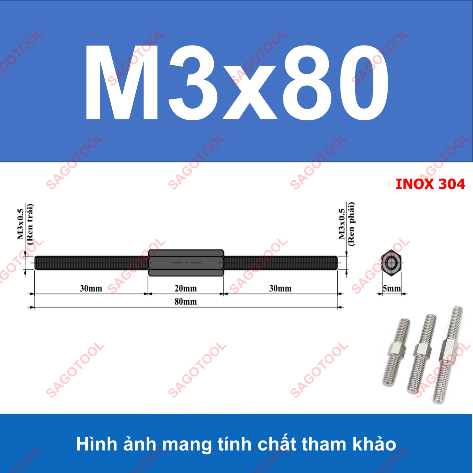 Bulong 2 đầu ren ngược chiều M3 M4 M5 M6 M8 M10 - Guzong tăng đưa - Ảnh 9