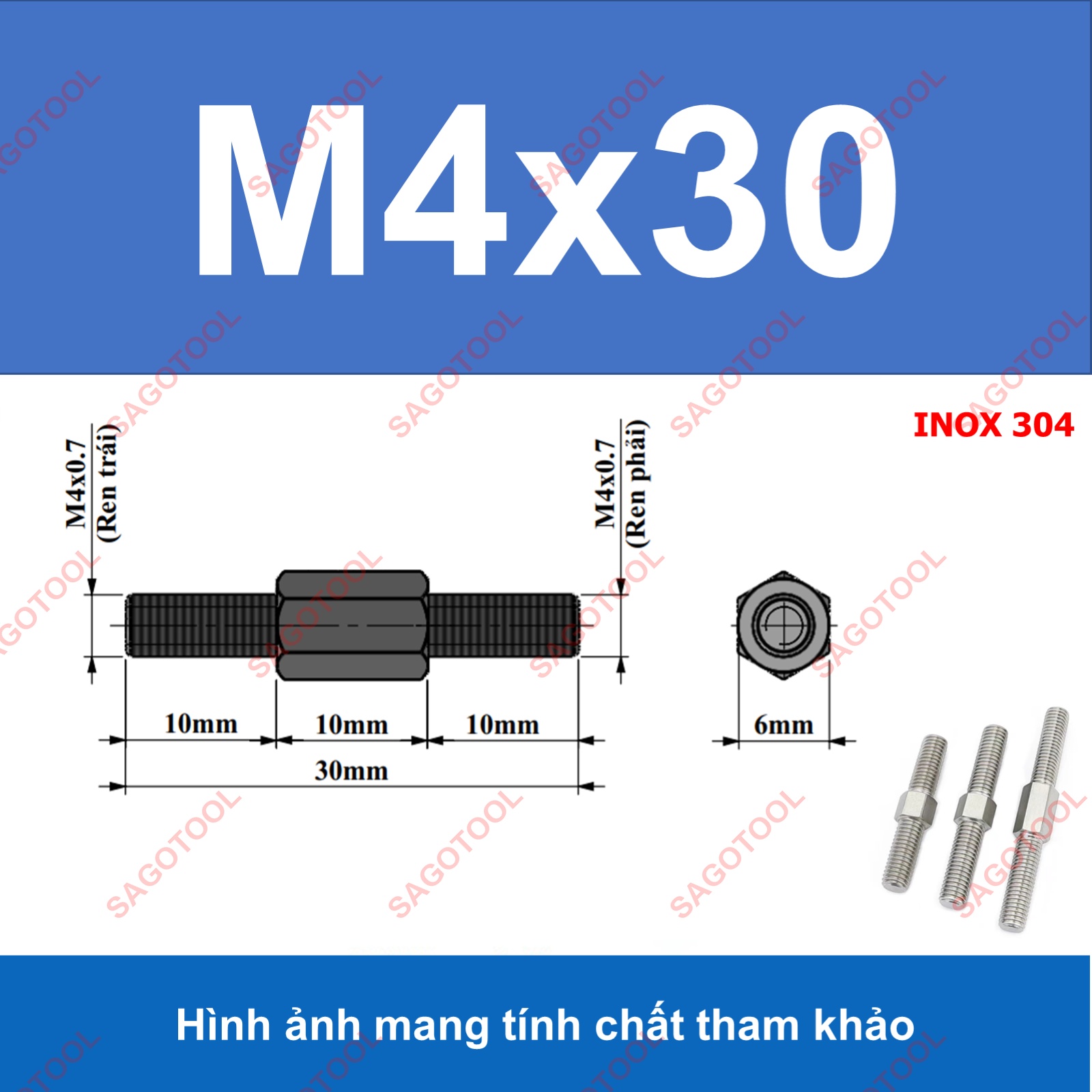 Bulong 2 đầu ren ngược chiều M3 M4 M5 M6 M8 M10 - Guzong tăng đưa - Ảnh 10