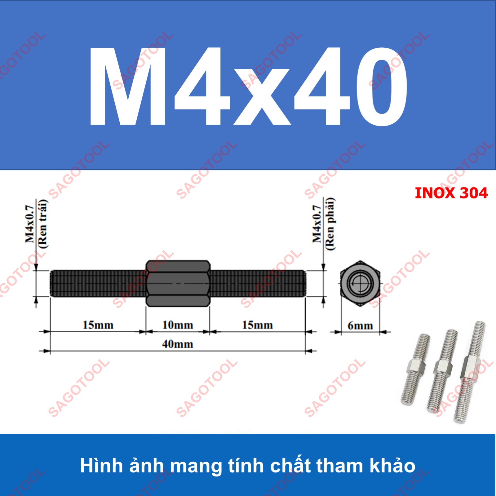 Bulong 2 đầu ren ngược chiều M3 M4 M5 M6 M8 M10 - Guzong tăng đưa - Ảnh 11