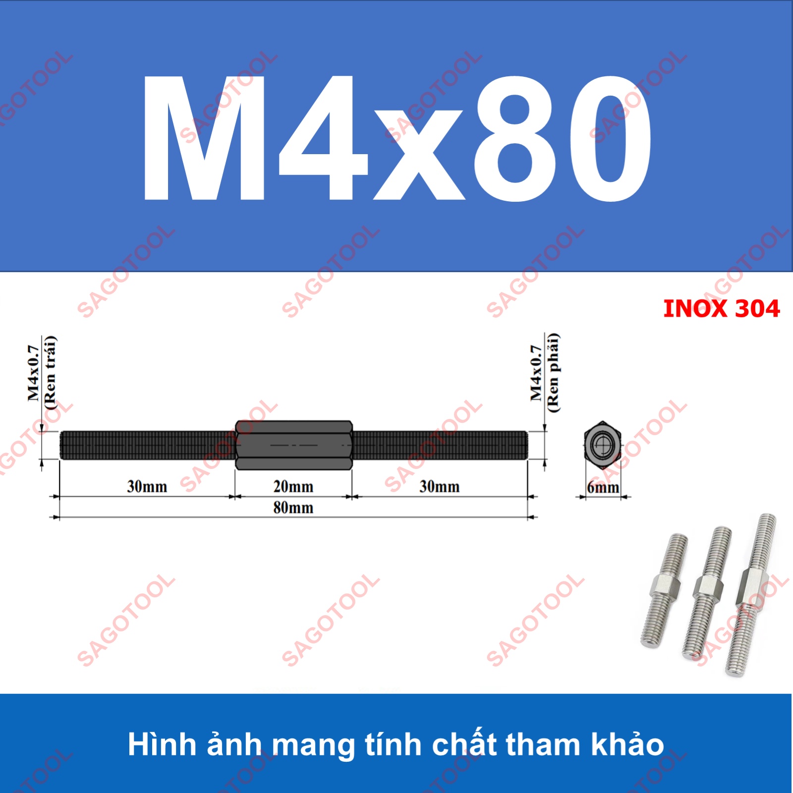 Bulong 2 đầu ren ngược chiều M3 M4 M5 M6 M8 M10 - Guzong tăng đưa - Ảnh 13